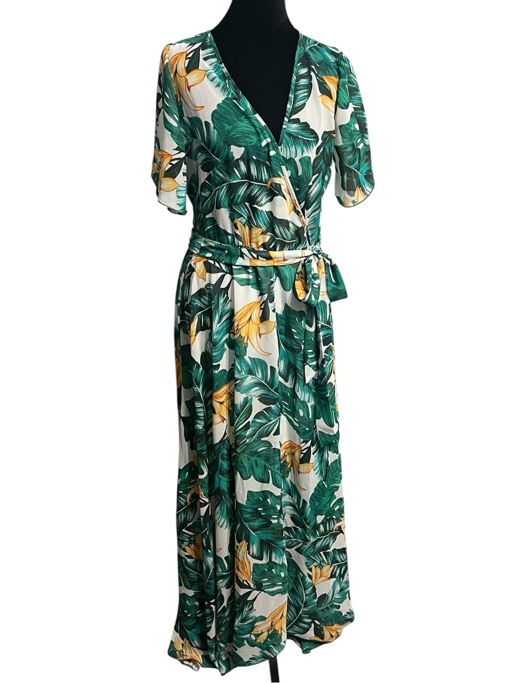 Indigo Rose Green White Tropical Print Maxi Dress M